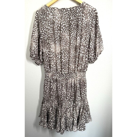 NWOT Buddy Love Dalmation Print Balloon Sleeve Brown Ruffle Dress Women’s Size M - Picture 6 of 11